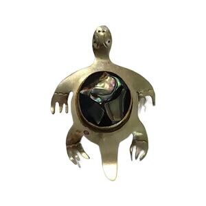 Vintage Alpaca Mexico Sterling Silver and Abalone in Black Turtle Brooch